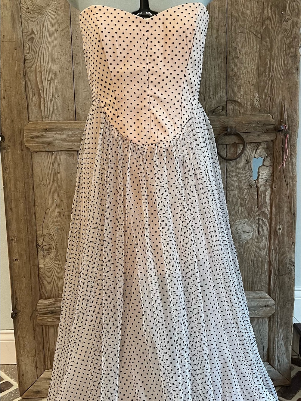 Maeve Blush Pink Polka Dot Strapless Corset Dress